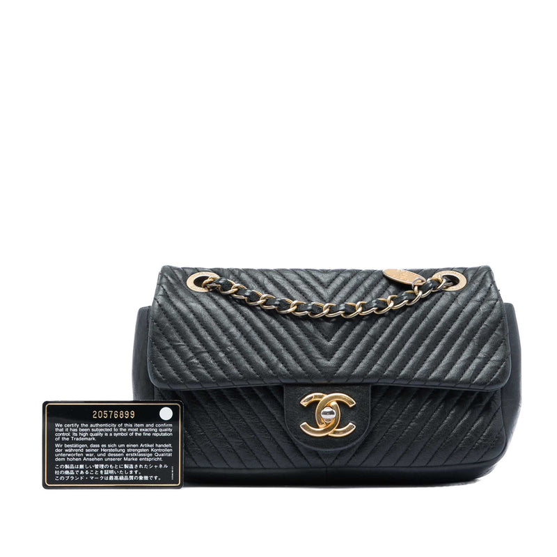Small Chevron Wrinkled Calfskin Medallion Charm Surpique Flap - Image 7