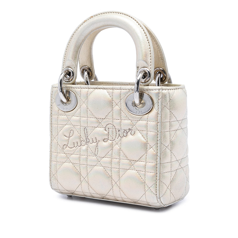 Micro Metallic Crinkled Calfskin Lucky Dior Cannage Lady Dior - Image 2