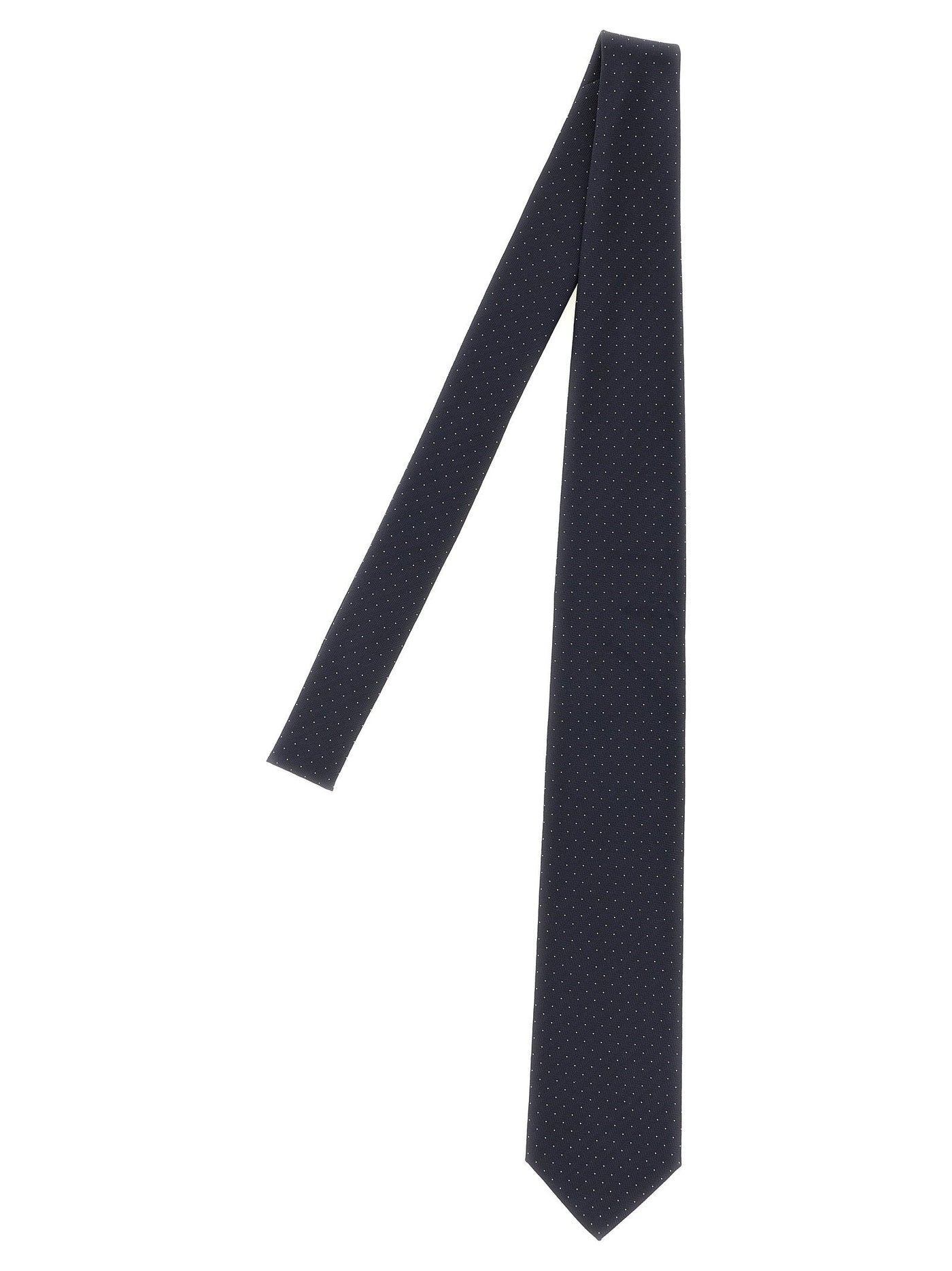 Brioni Herringbone Silk With Micro-Polka Dot Necktie — Navy Pure Neckties