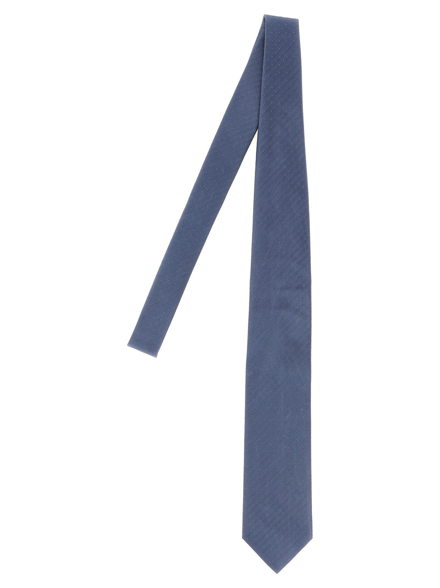 Brioni Silk Jacquard Micro-Polka Dot Necktie — Blue Pure Neckties