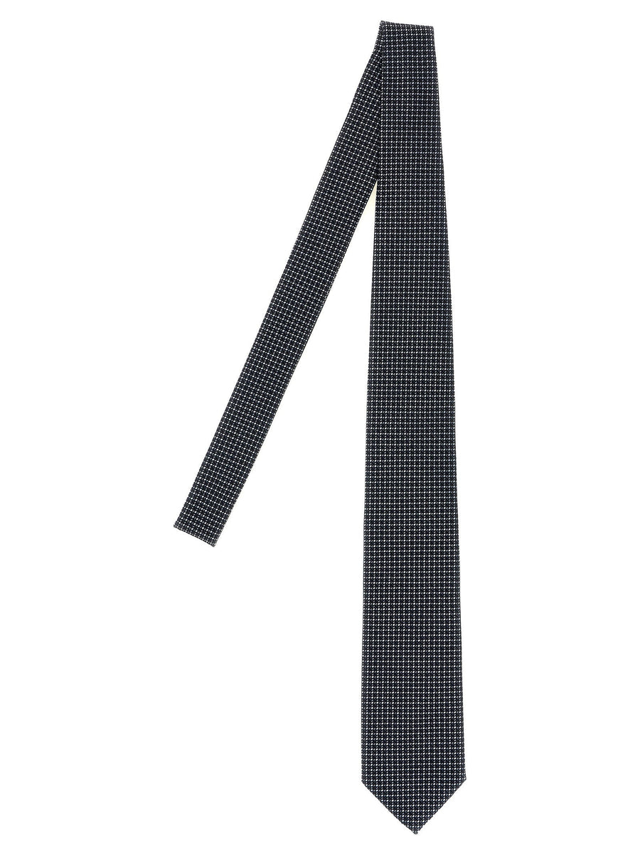 Brioni Jacquard Silk Micro-Geometric Necktie — Navy Pure Neckties