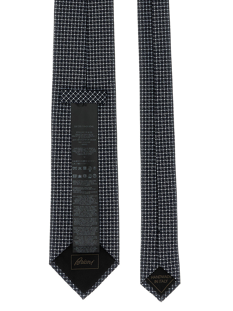 Brioni Jacquard Silk Micro-Geometric Necktie — Navy Pure Neckties