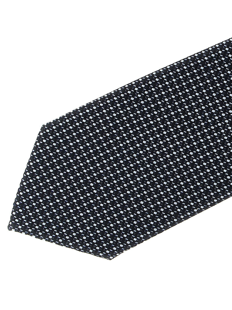 Brioni Jacquard Silk Micro-Geometric Necktie — Navy Pure Neckties