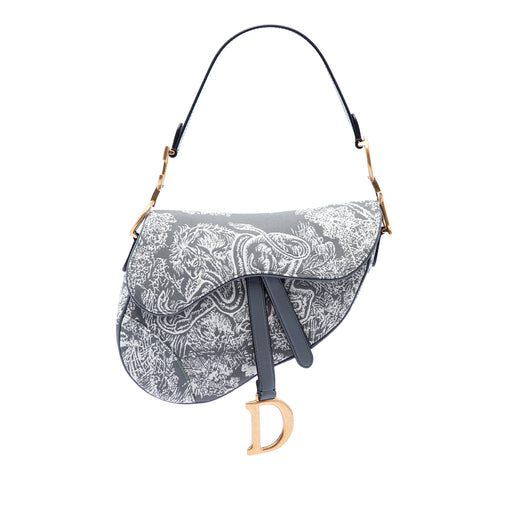 Canvas Embroidered Reverse Toile De Jouy Saddle Bag - Image 1
