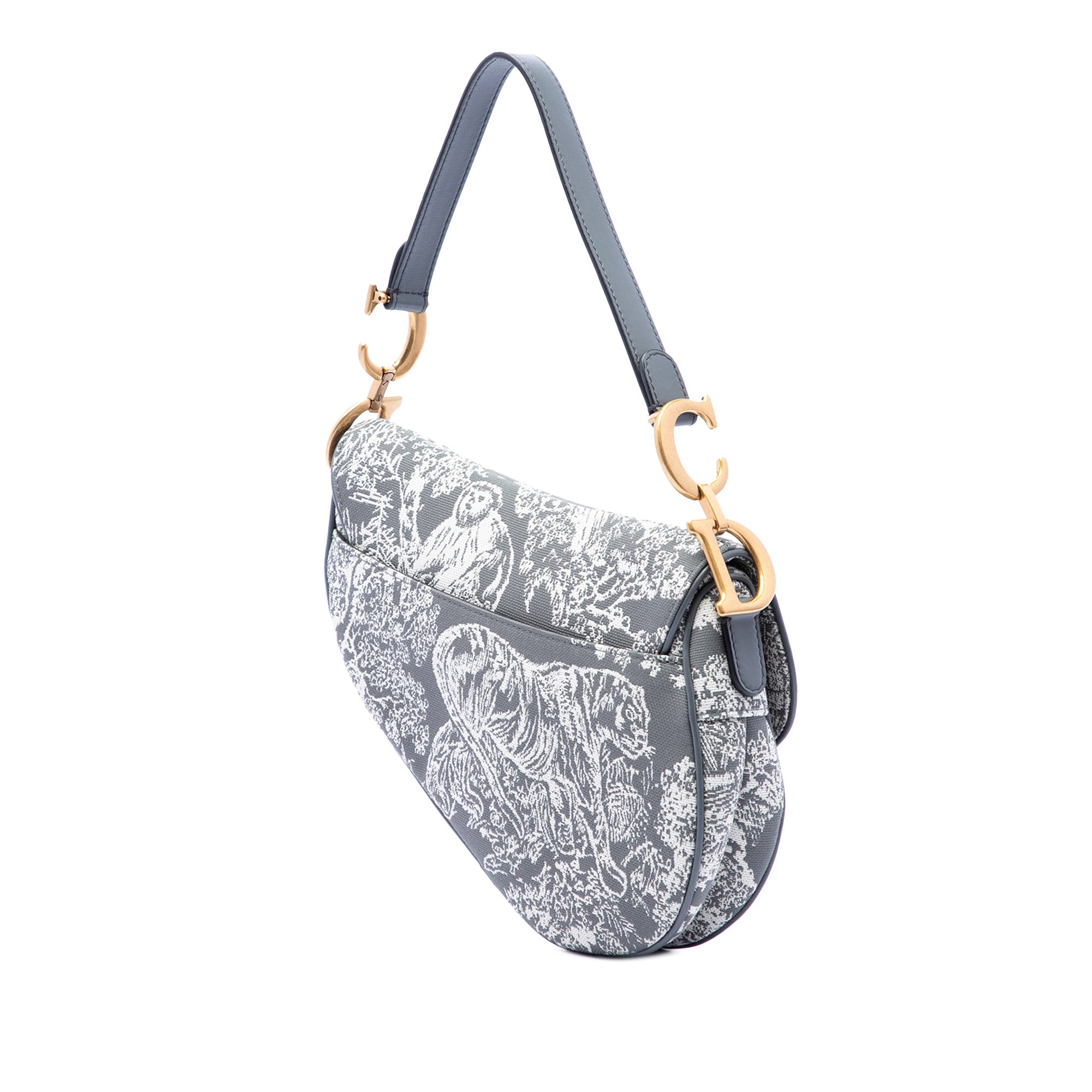 Canvas Embroidered Reverse Toile De Jouy Saddle Bag - Image 2