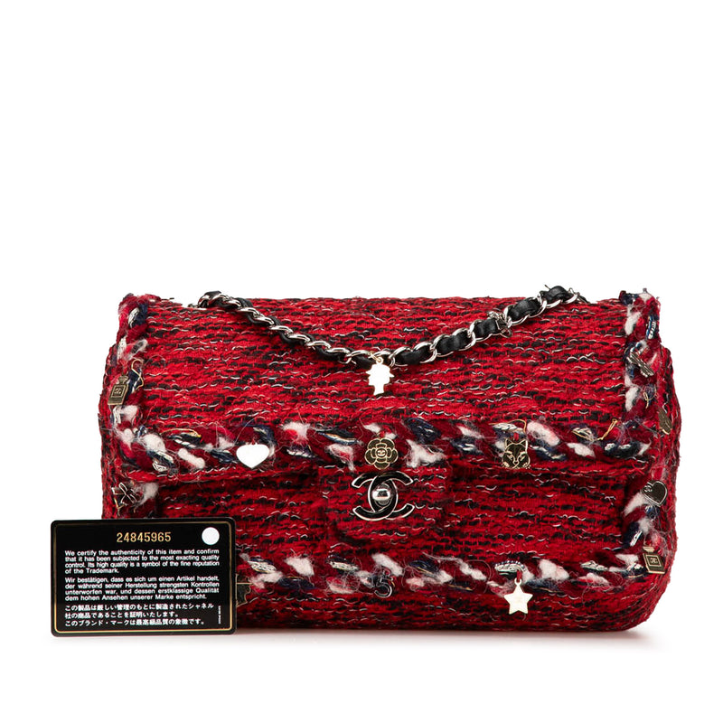 Medium Tweed Braided Charms Double Flap - Image 13