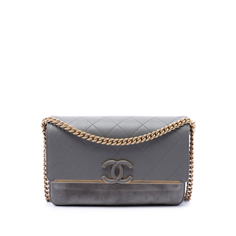 Small CC Stitched Caviar and Suede Lady Coco Flap
