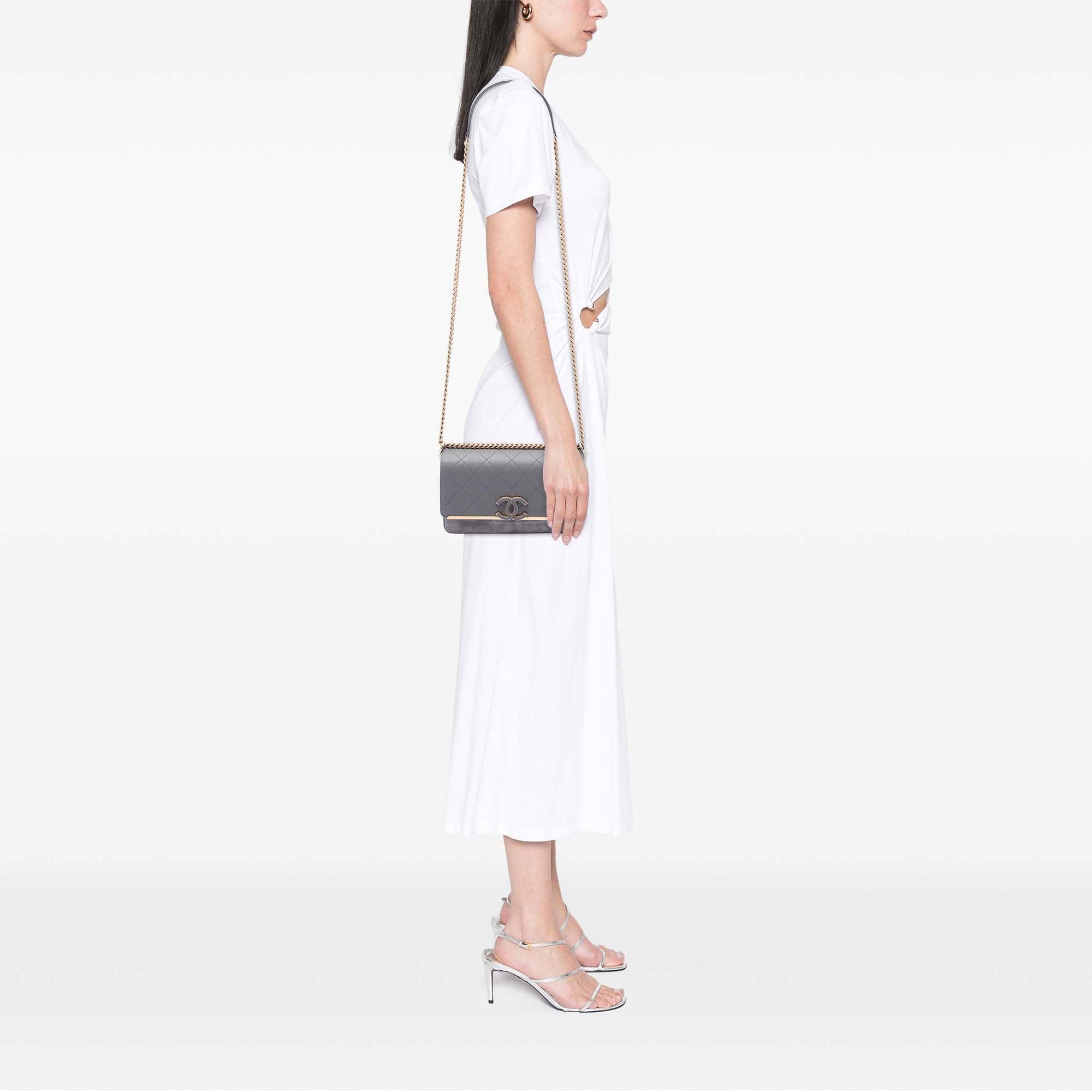 Small CC Stitched Caviar and Suede Lady Coco Flap - Image 6