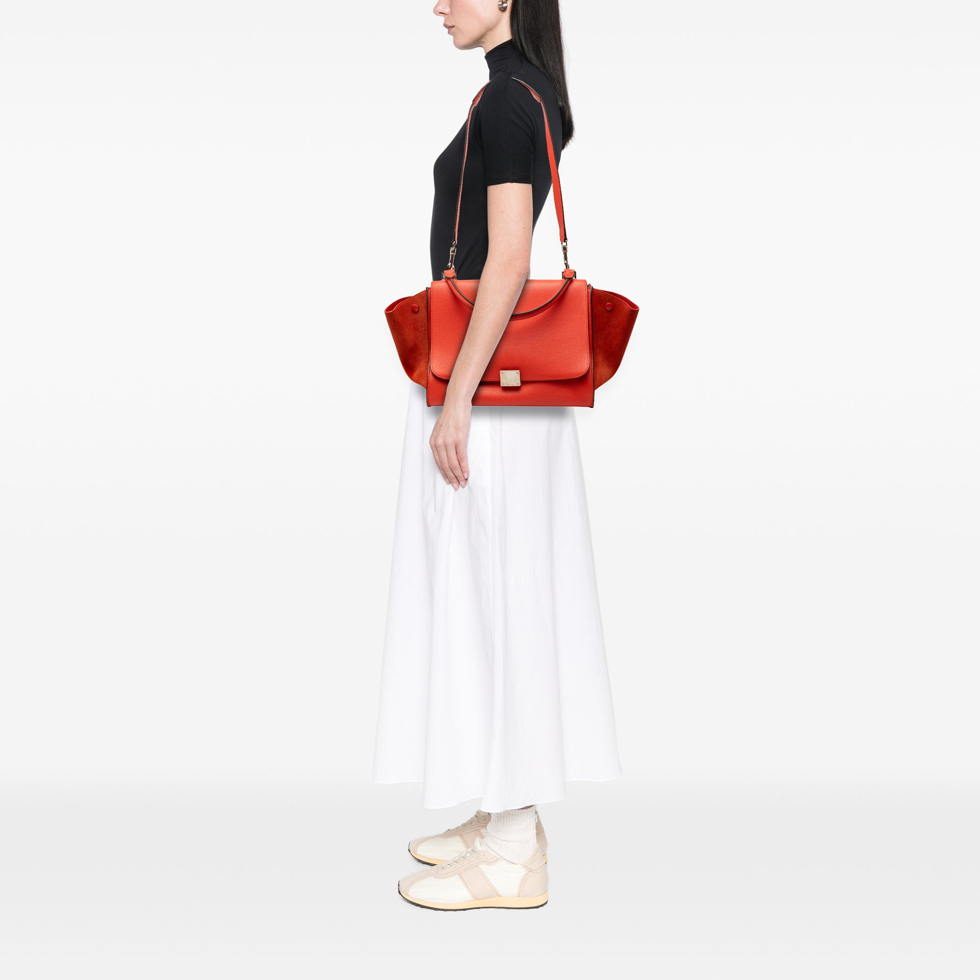Medium Drummed Calfskin and Suede Trapeze Satchel - Image 7