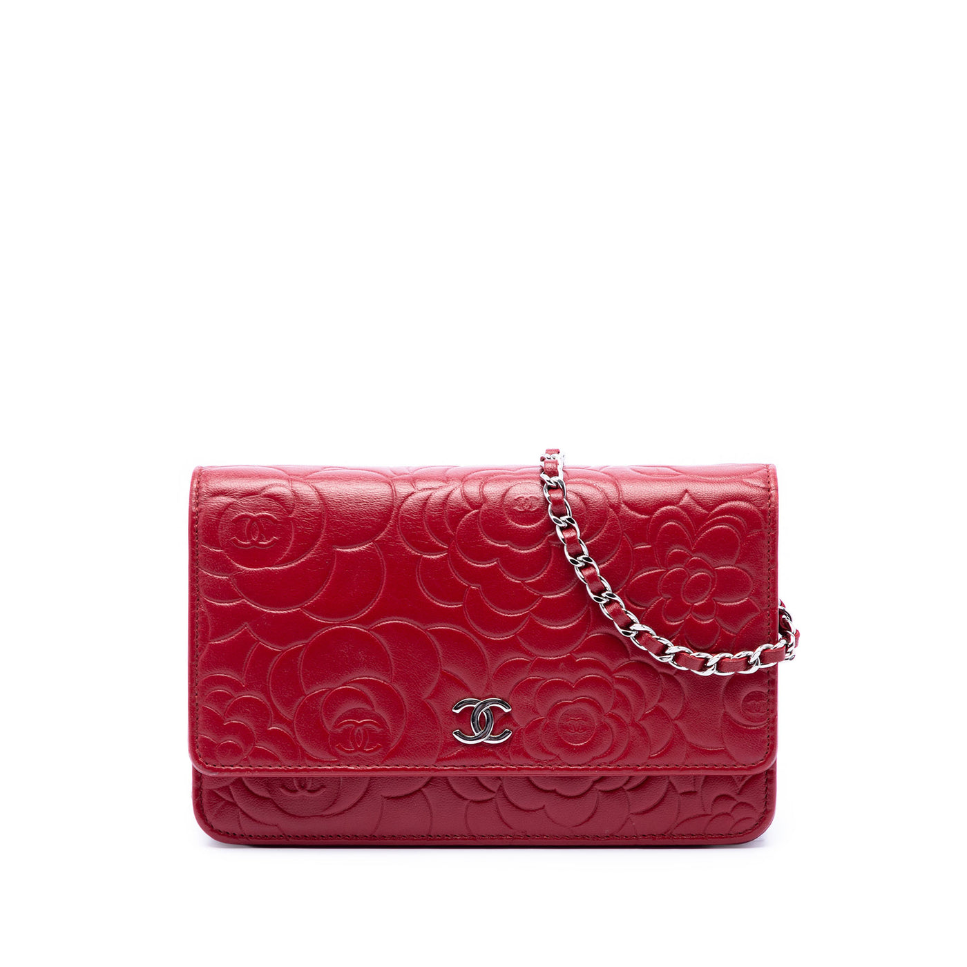 CC Embossed Lambskin Camellia Wallet On Chain - Image 1