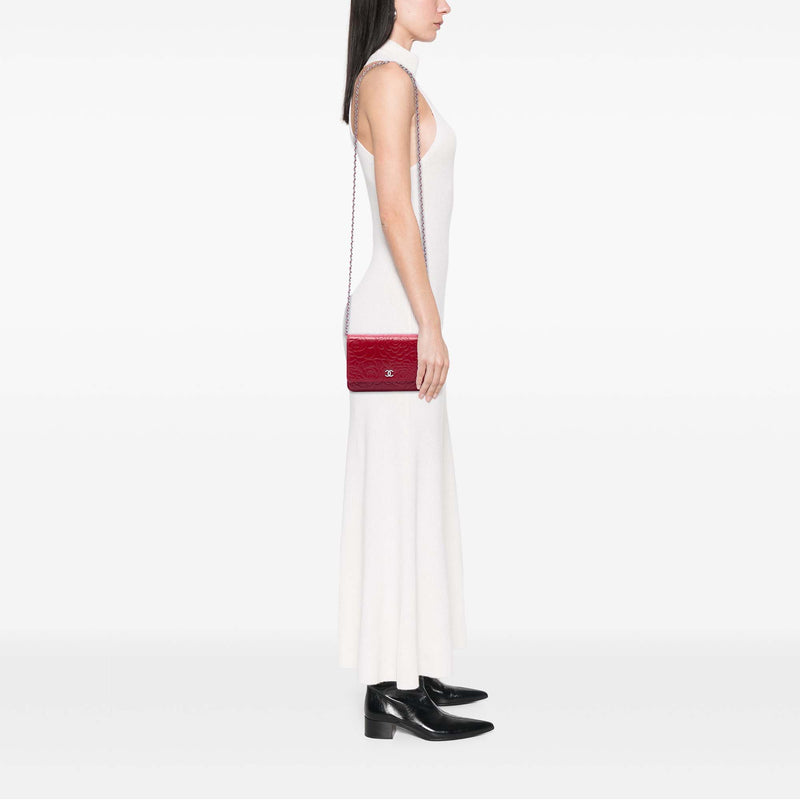 CC Embossed Lambskin Camellia Wallet On Chain - Image 6