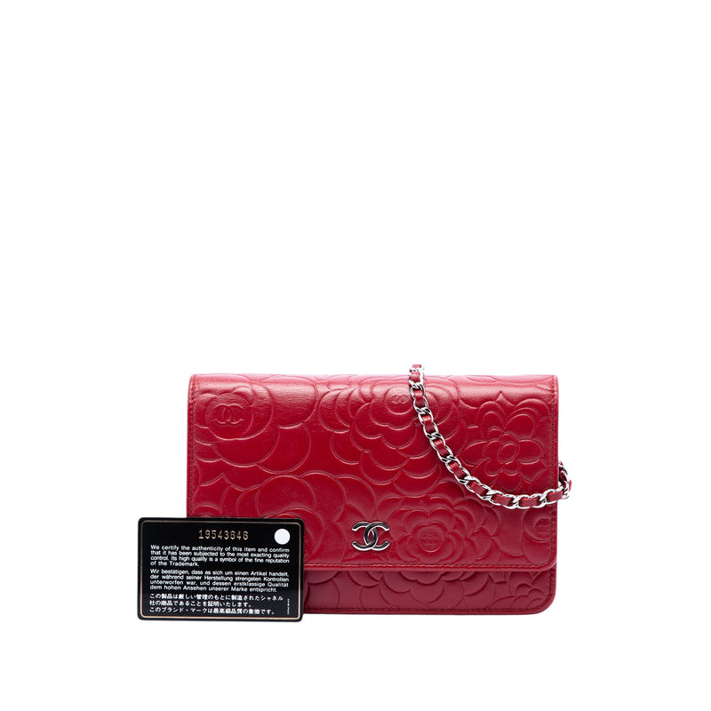 CC Embossed Lambskin Camellia Wallet On Chain - Image 7