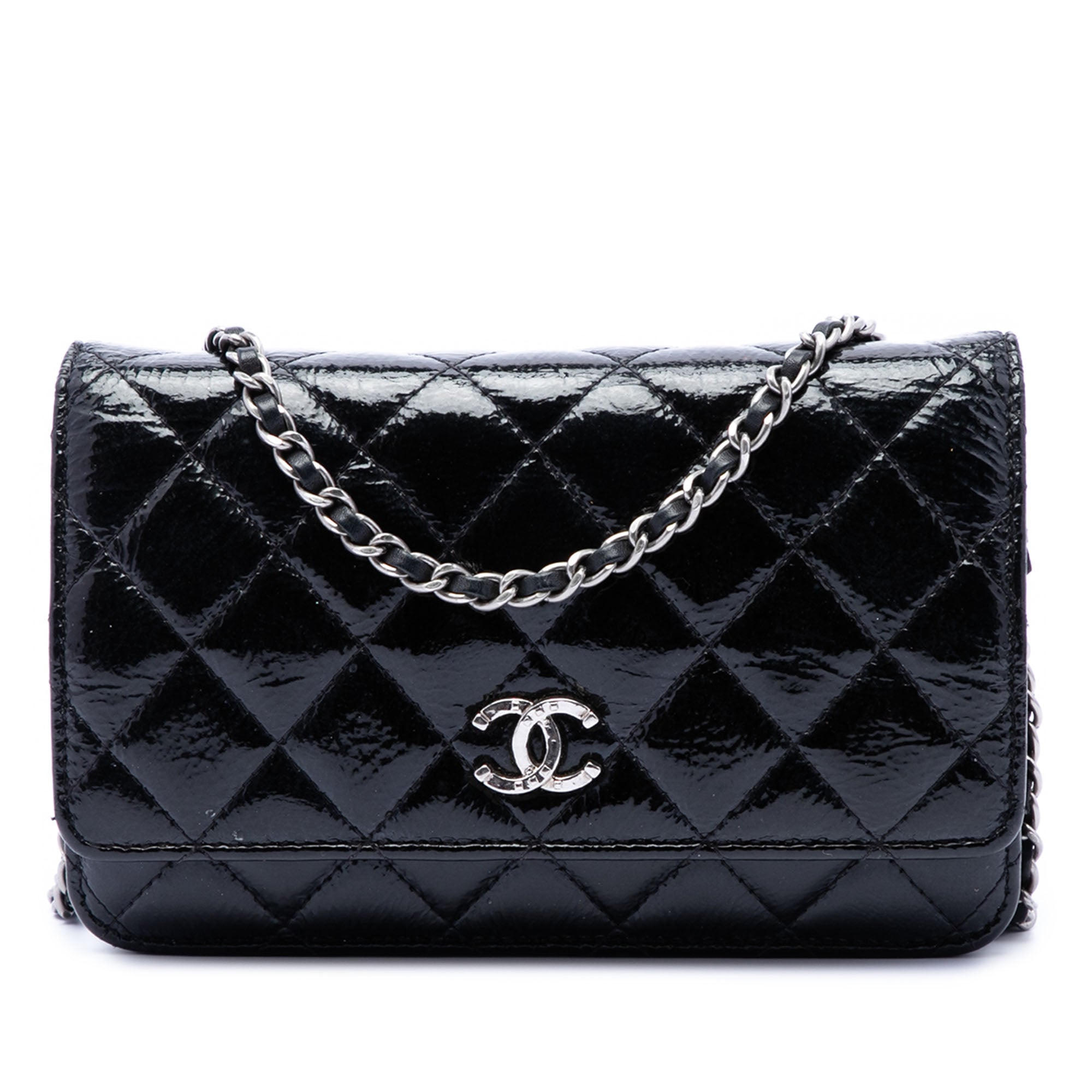 CC Quilted Shiny Aged Calfskin Wallet On Chain - Image 1