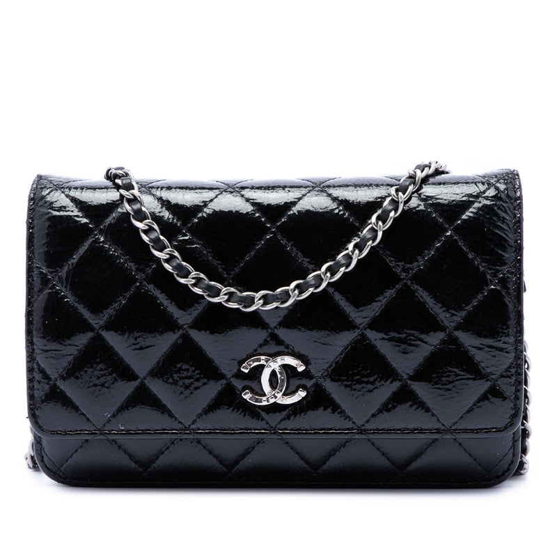 CC Quilted Shiny Aged Calfskin Wallet On Chain