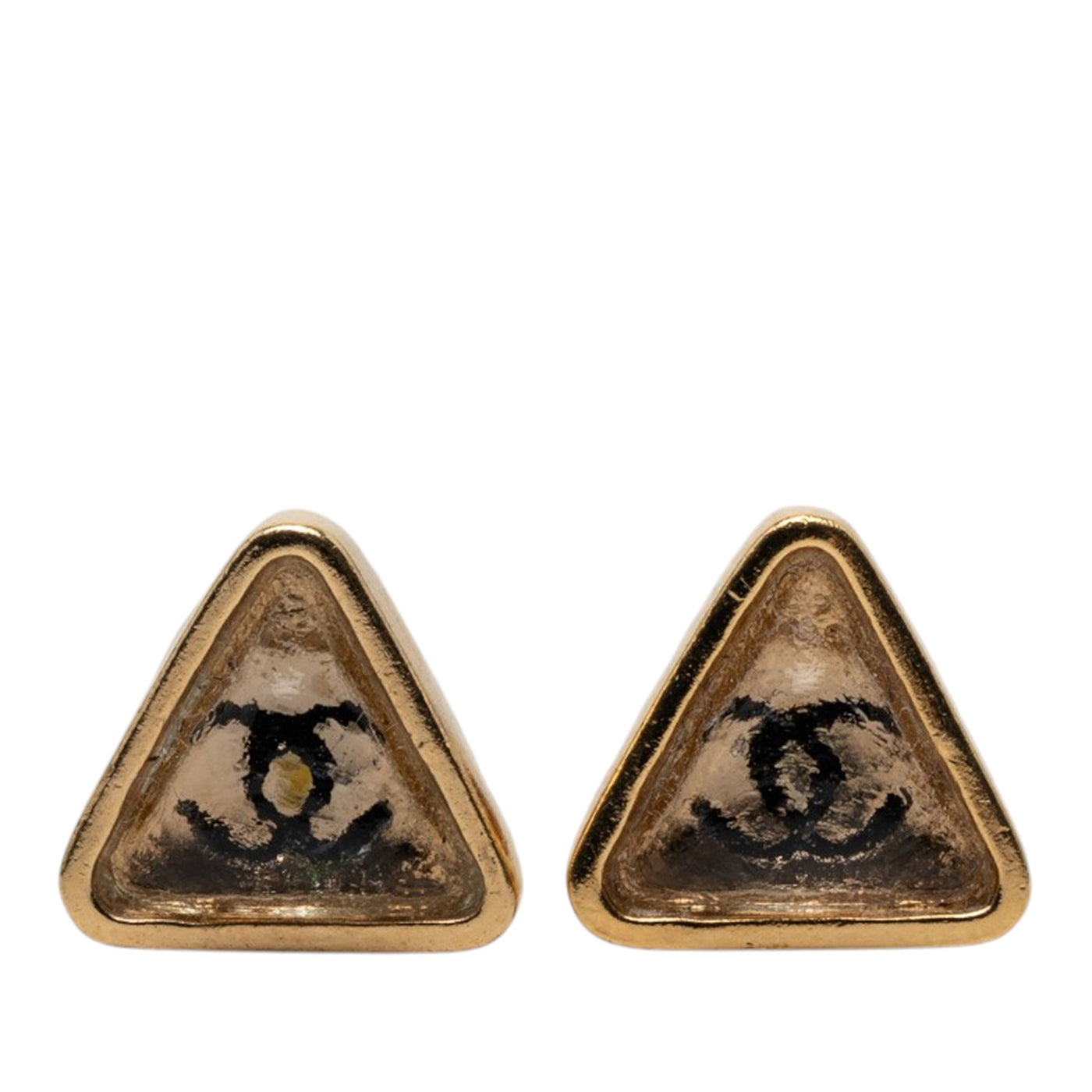 CC Gold Plated Gripoix Triangle Push Back Earrings - Image 1