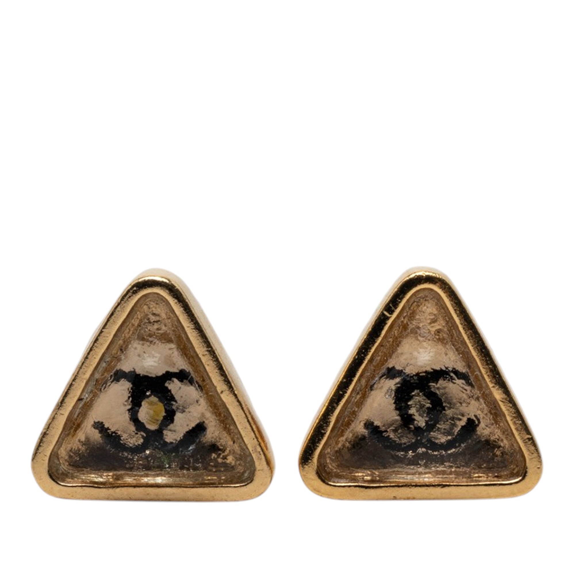 CC Gold Plated Gripoix Triangle Push Back Earrings - Image 1