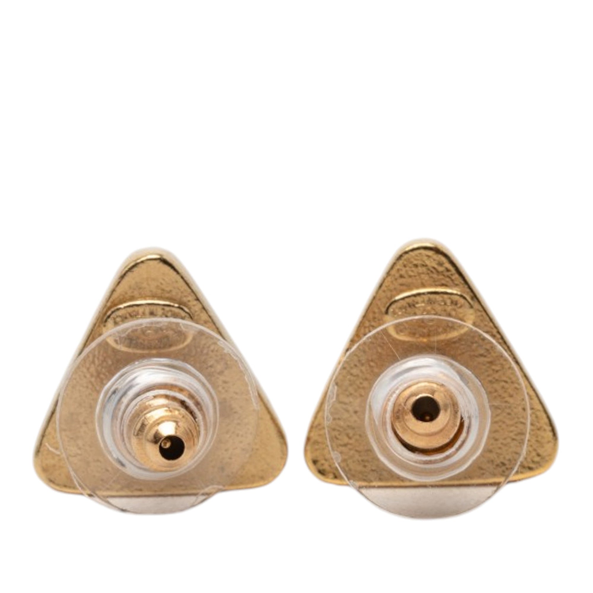 CC Gold Plated Gripoix Triangle Push Back Earrings - Image 2