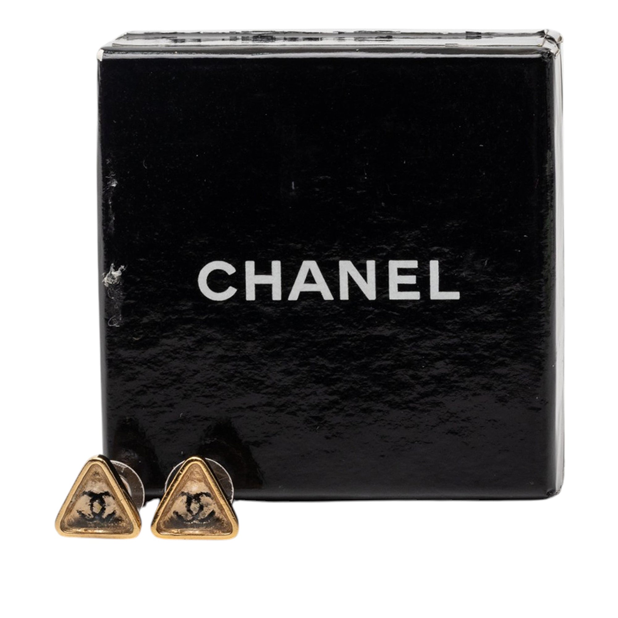 CC Gold Plated Gripoix Triangle Push Back Earrings - Image 4