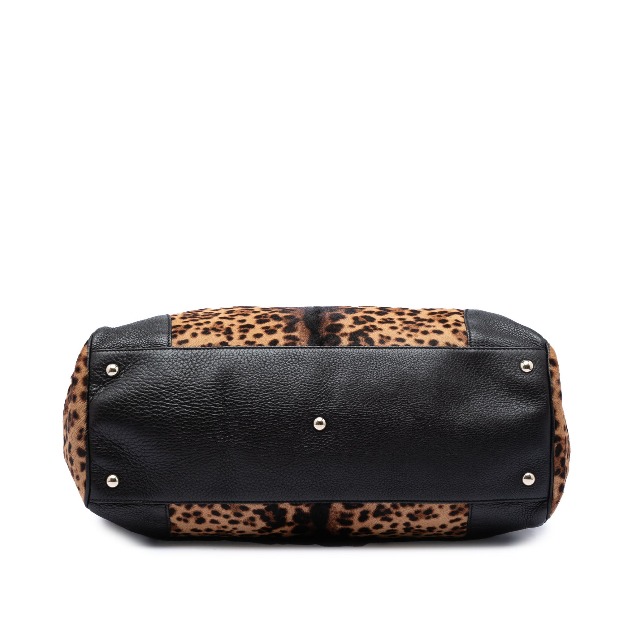 Large Pony Hair Leopard Print Bamboo Shopper Tote - Image 3