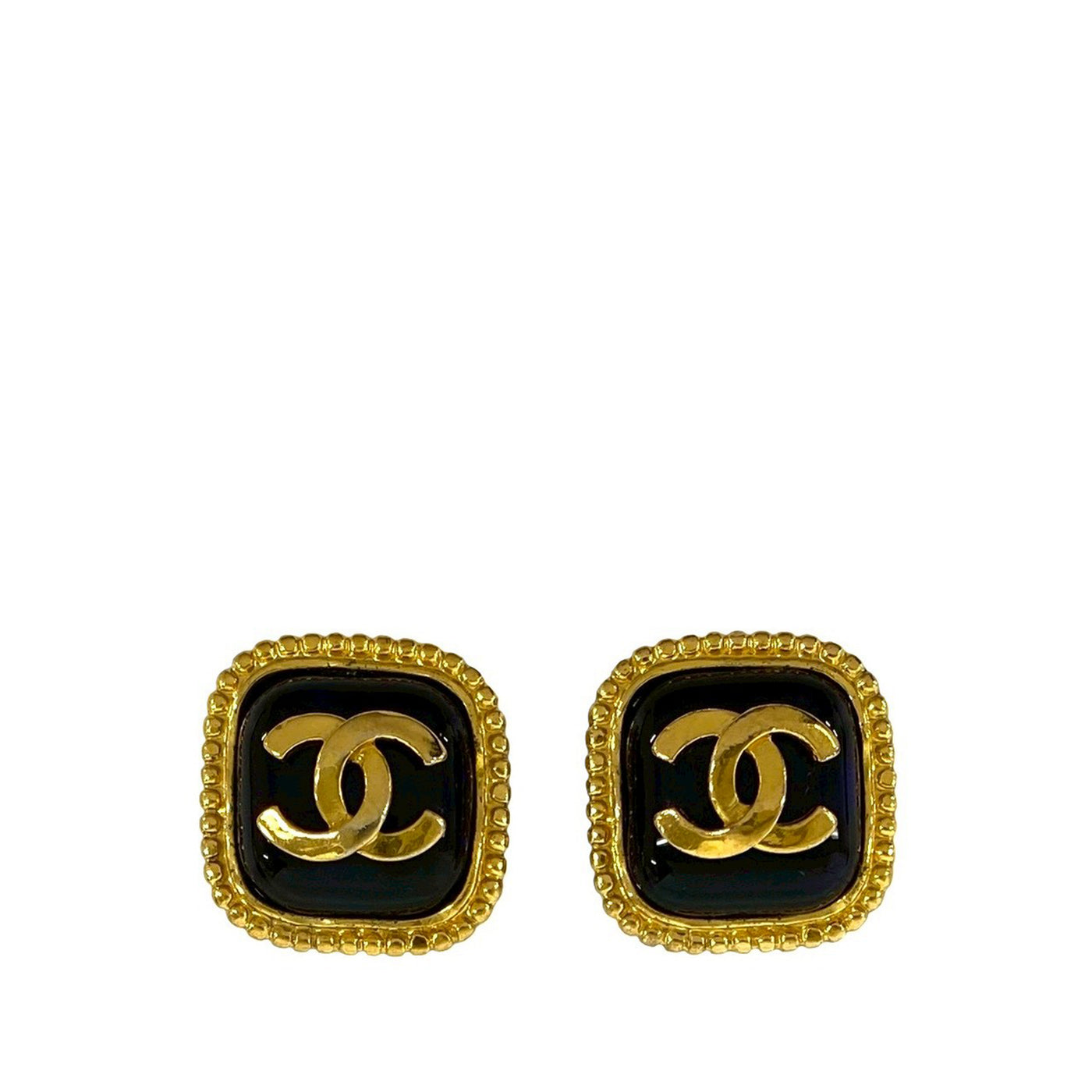 CC Gold Plated Enamel Square Clip On Earrings - Image 1