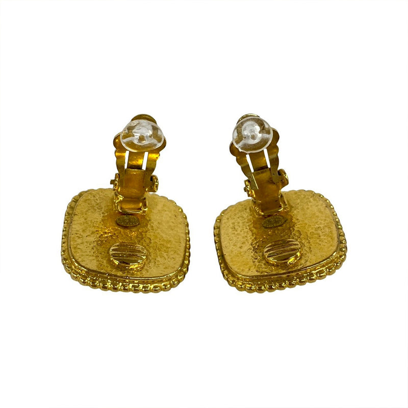 CC Gold Plated Enamel Square Clip On Earrings - Image 5