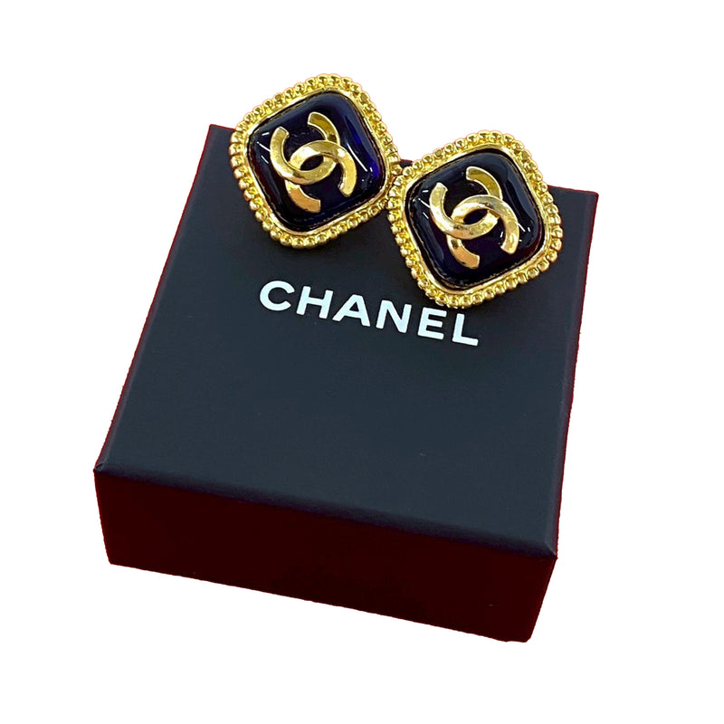 CC Gold Plated Enamel Square Clip On Earrings - Image 7