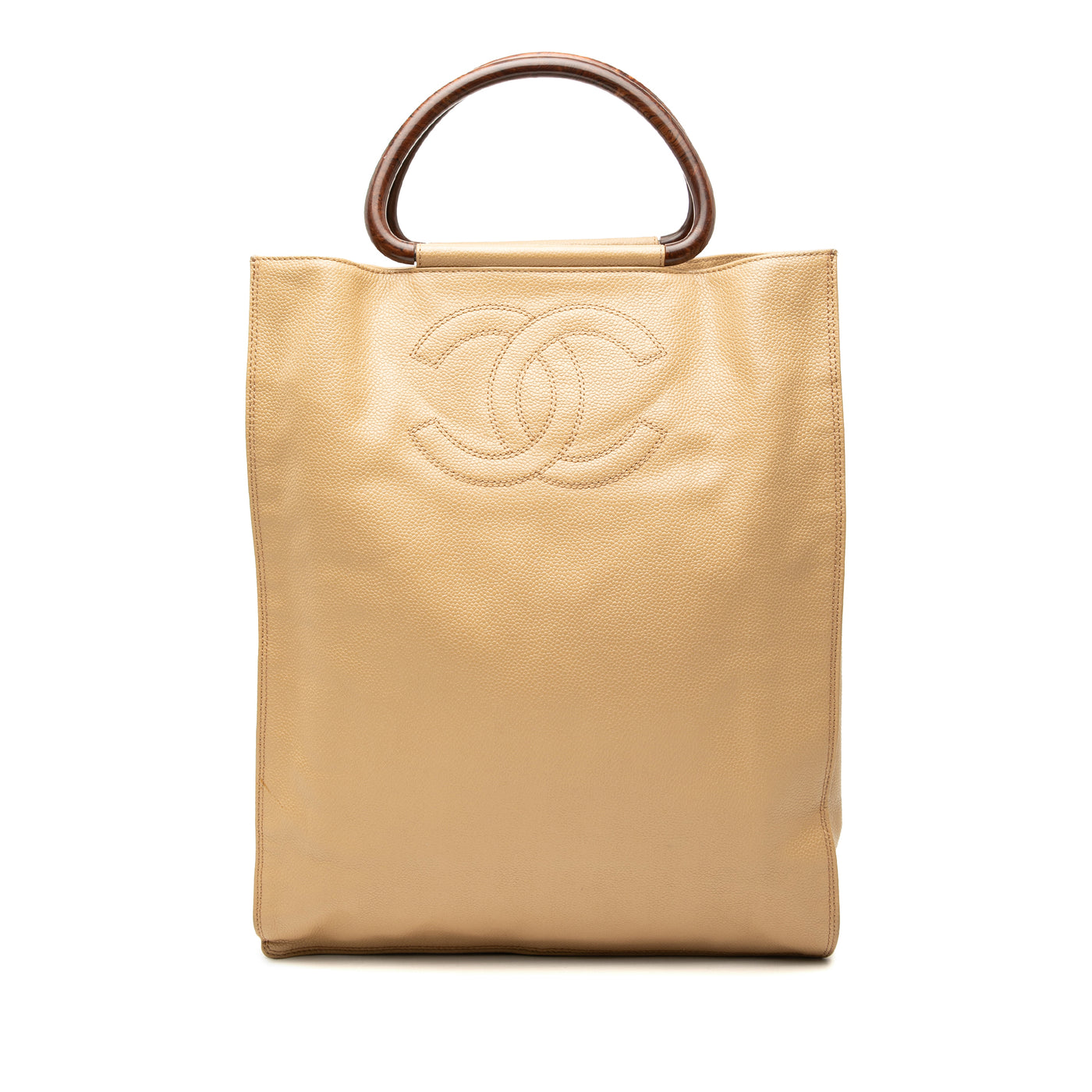 CC Caviar Wood Top Handle Tote Bag - Image 1