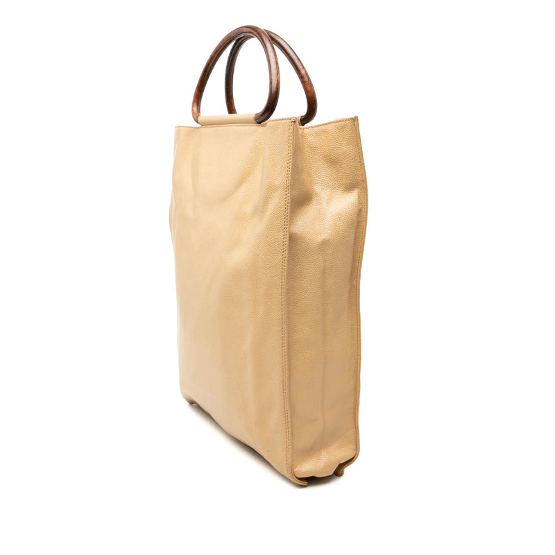 CC Caviar Wood Top Handle Tote Bag - Image 2