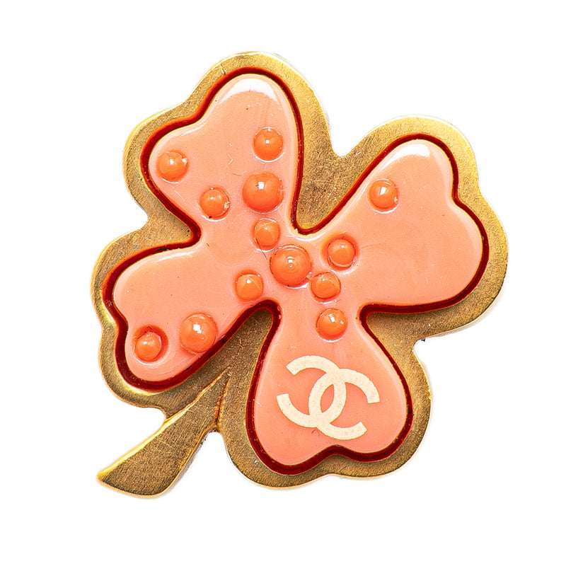 Gold Plated Resin Four Leaf Clover Brooch