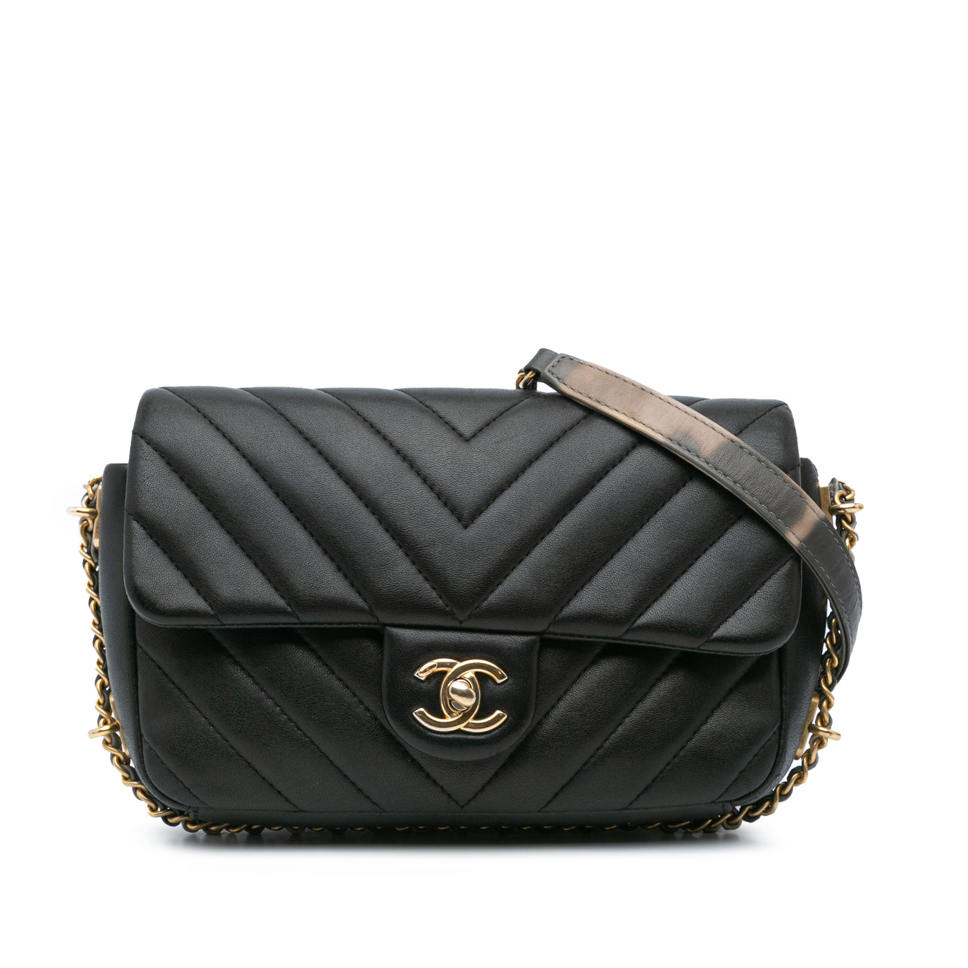 Mini Rectangular Chevron Lambskin Chain Around Flap - Image 1
