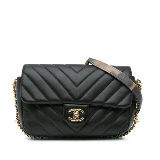 Mini Rectangular Chevron Lambskin Chain Around Flap - Image 1