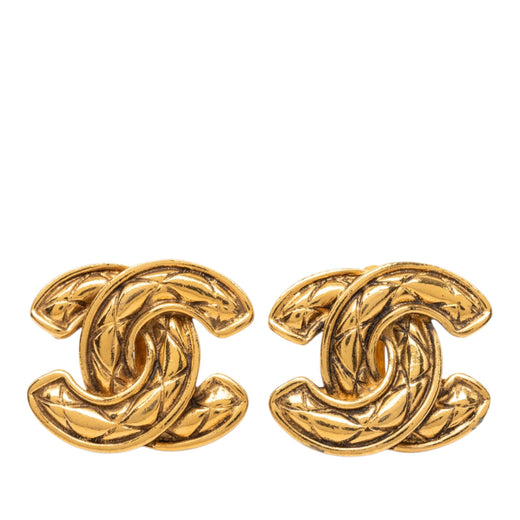 CC Gold Plated Quilted Clip On Earrings - Image 1