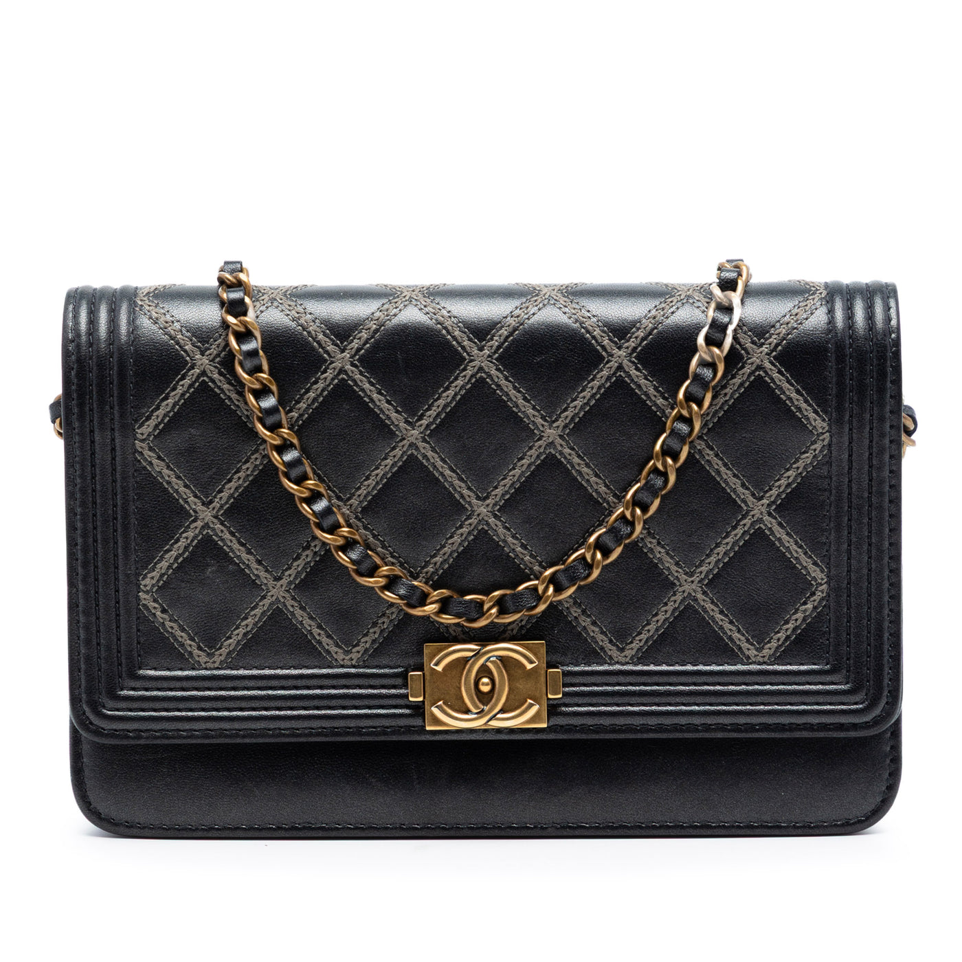 Quilted Lambskin Double Stitch Boy Wallet On Chain - Image 1