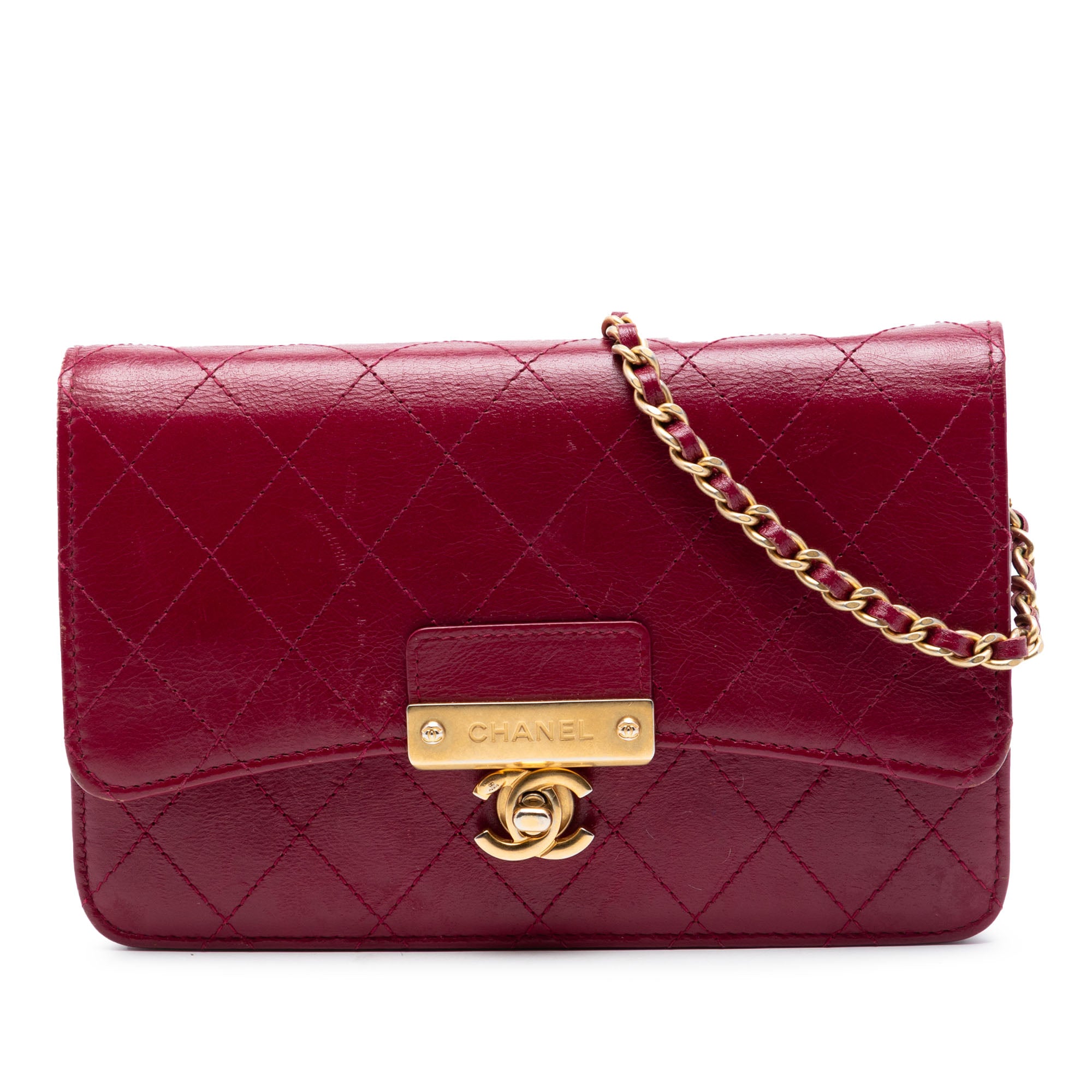 Stitched Goatskin Golden CC Wallet On Chain - Image 1