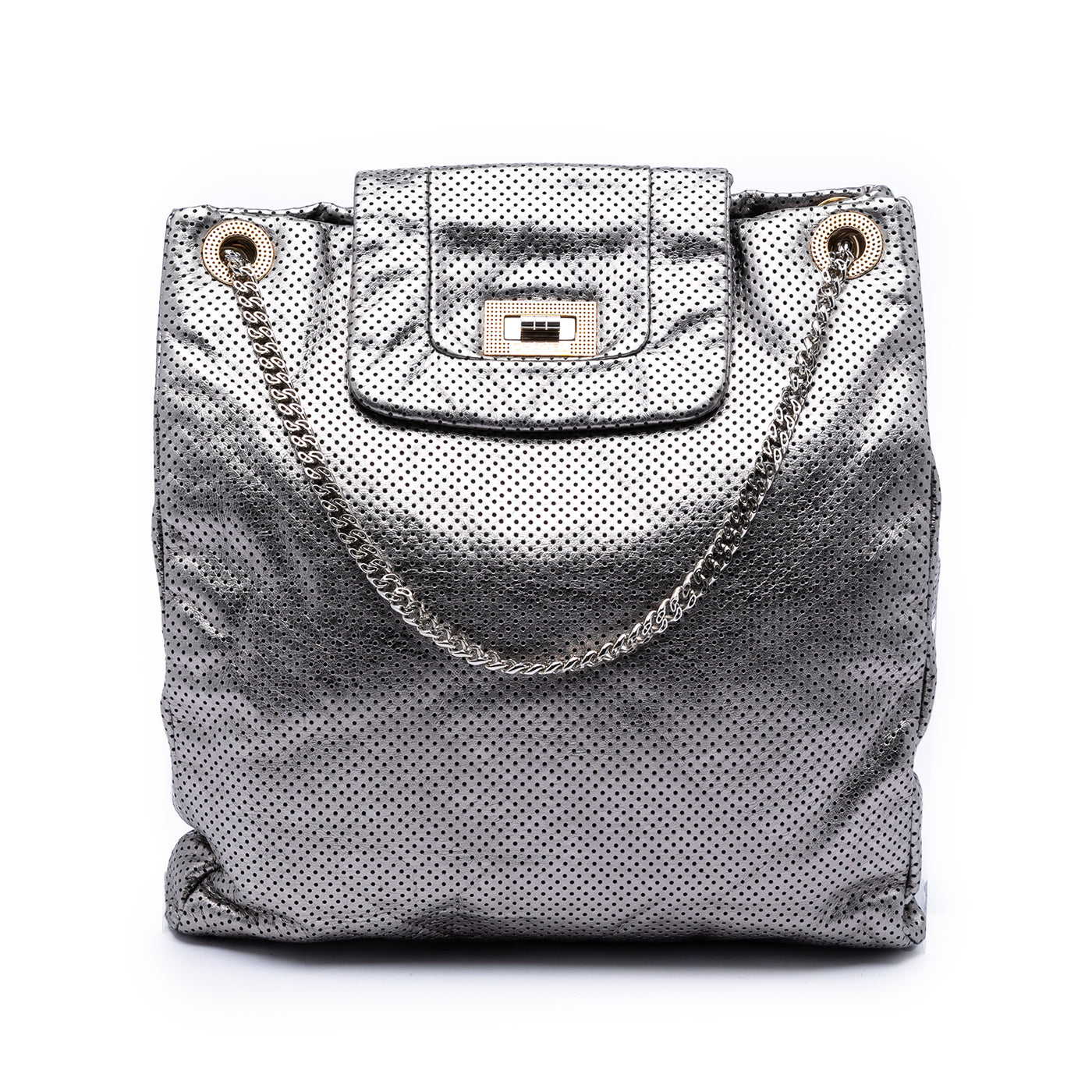 Perforated Crackled Metallic Calfskin Drill Tote - Image 1