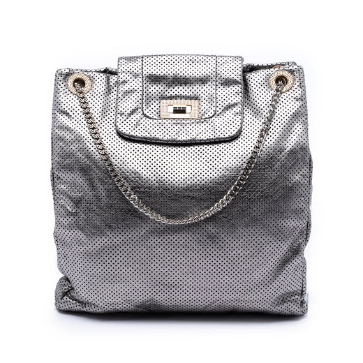 Perforated Crackled Metallic Calfskin Drill Tote - Image 1