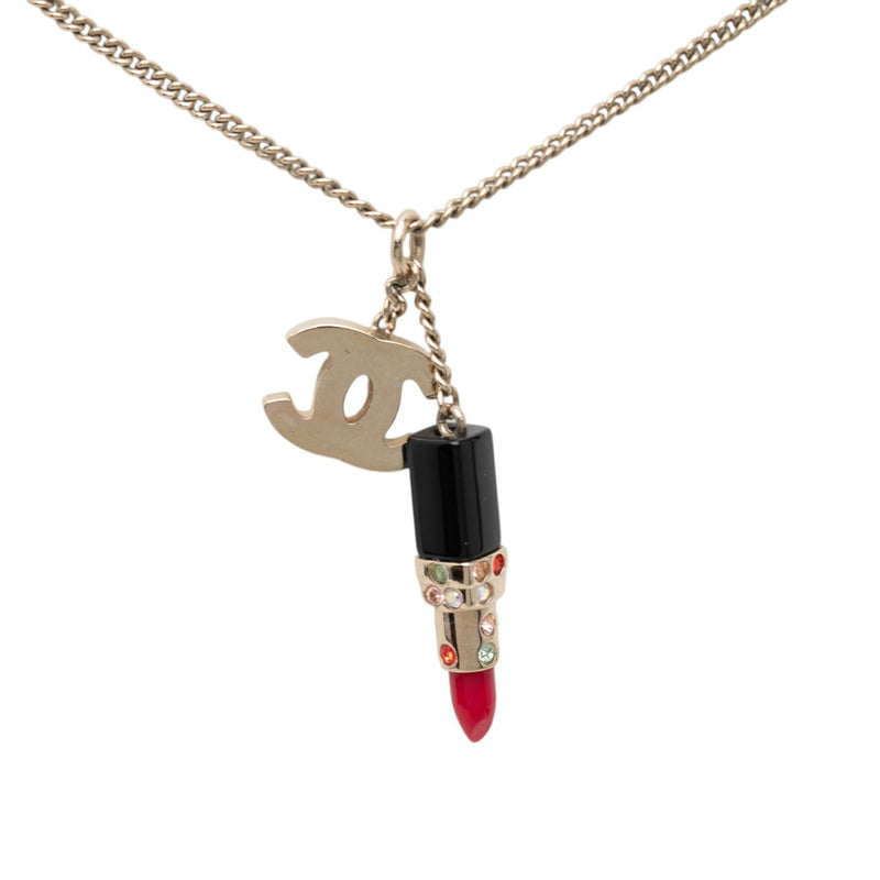 CC Gold Plated Strass Resin Lipstick Pendant Necklace - Image 2