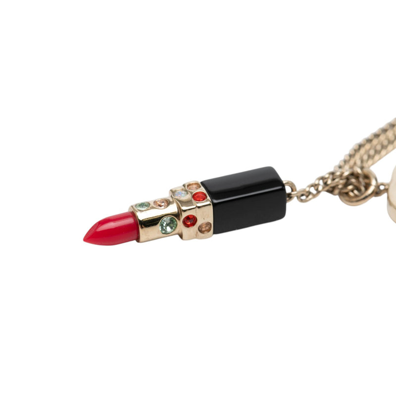 CC Gold Plated Strass Resin Lipstick Pendant Necklace - Image 3