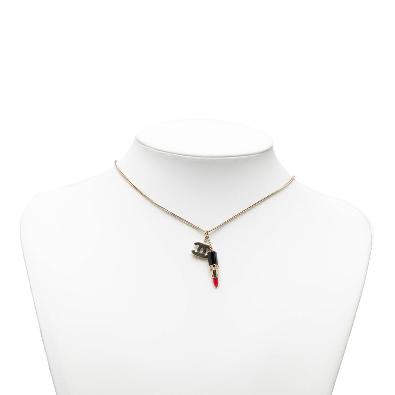 CC Gold Plated Strass Resin Lipstick Pendant Necklace - Image 7