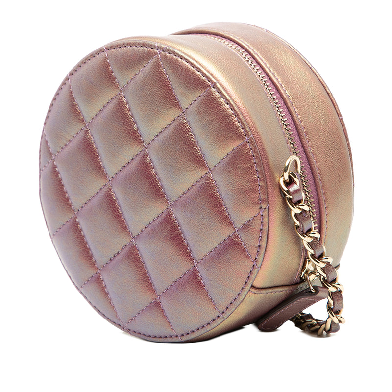 Quilted Iridescent Lambskin Round Clutch With Chain - Image 2
