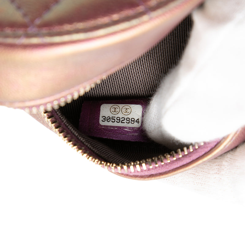 Quilted Iridescent Lambskin Round Clutch With Chain - Image 6