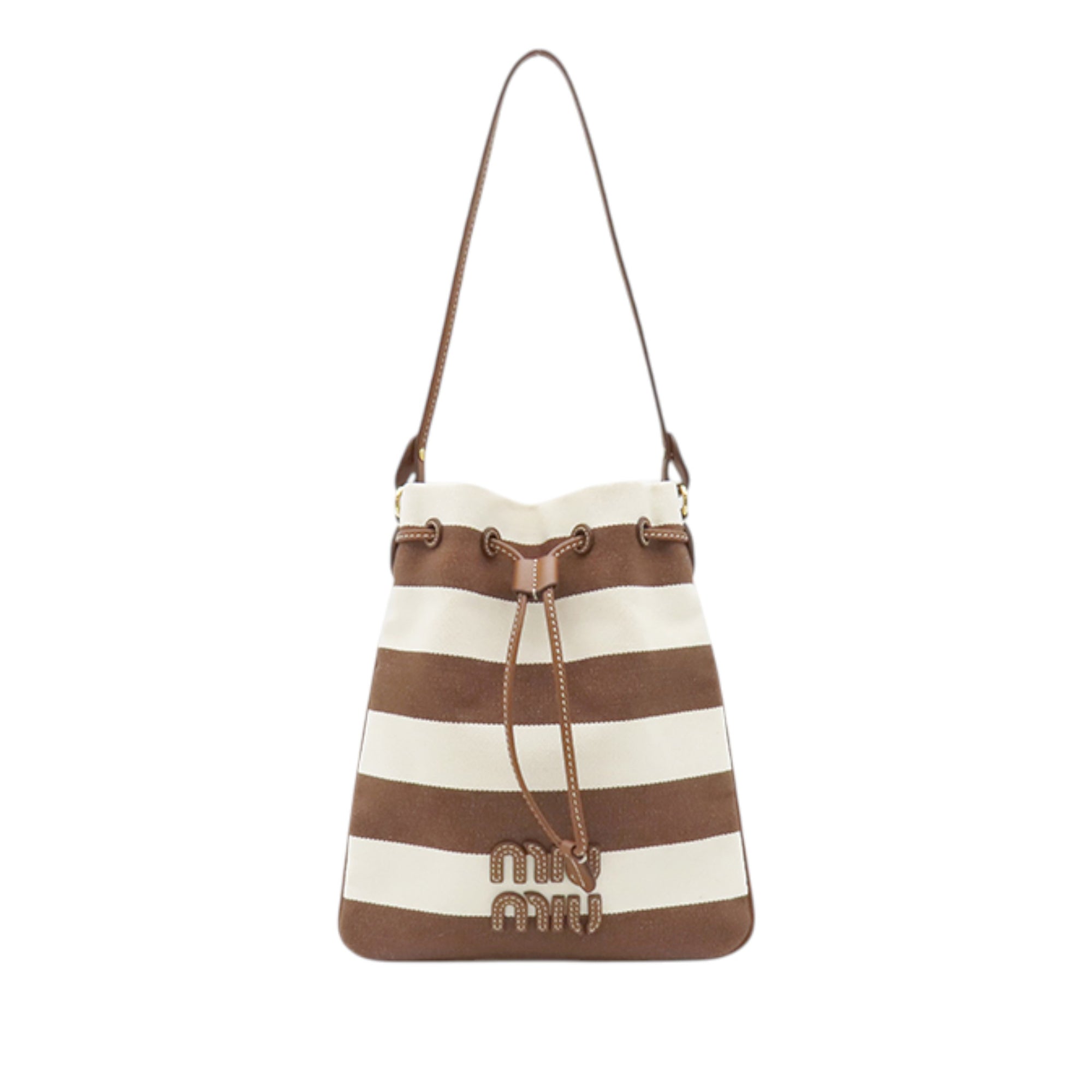 Striped Canvas Logo Drawstring Handbag - Image 1