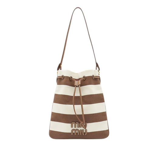 Striped Canvas Logo Drawstring Handbag - Image 1