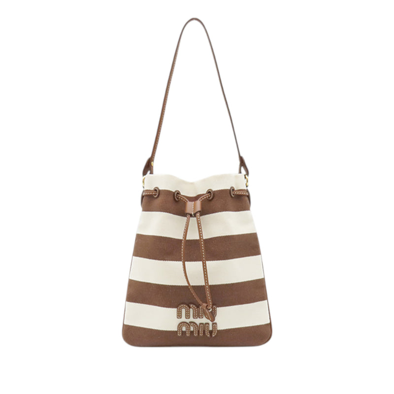 Striped Canvas Logo Drawstring Handbag