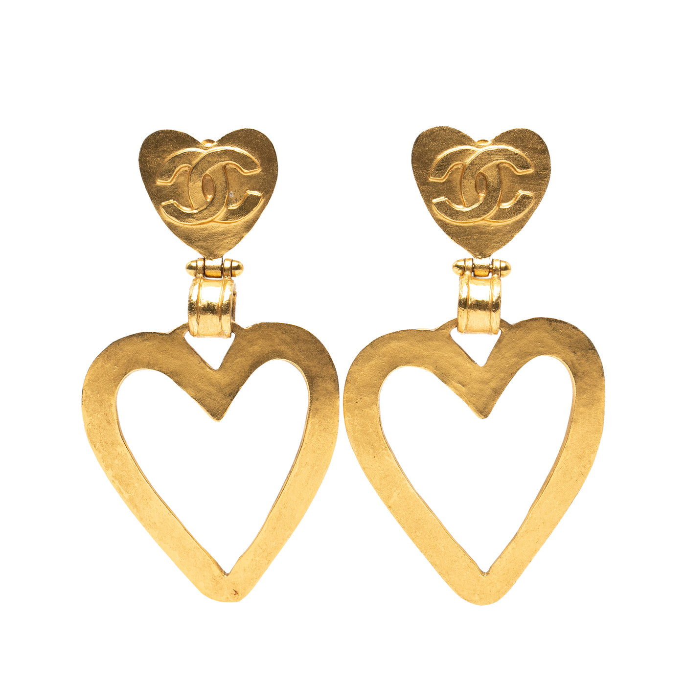 CC Gold Plated Heart Dangle Clip On Earrings - Image 1