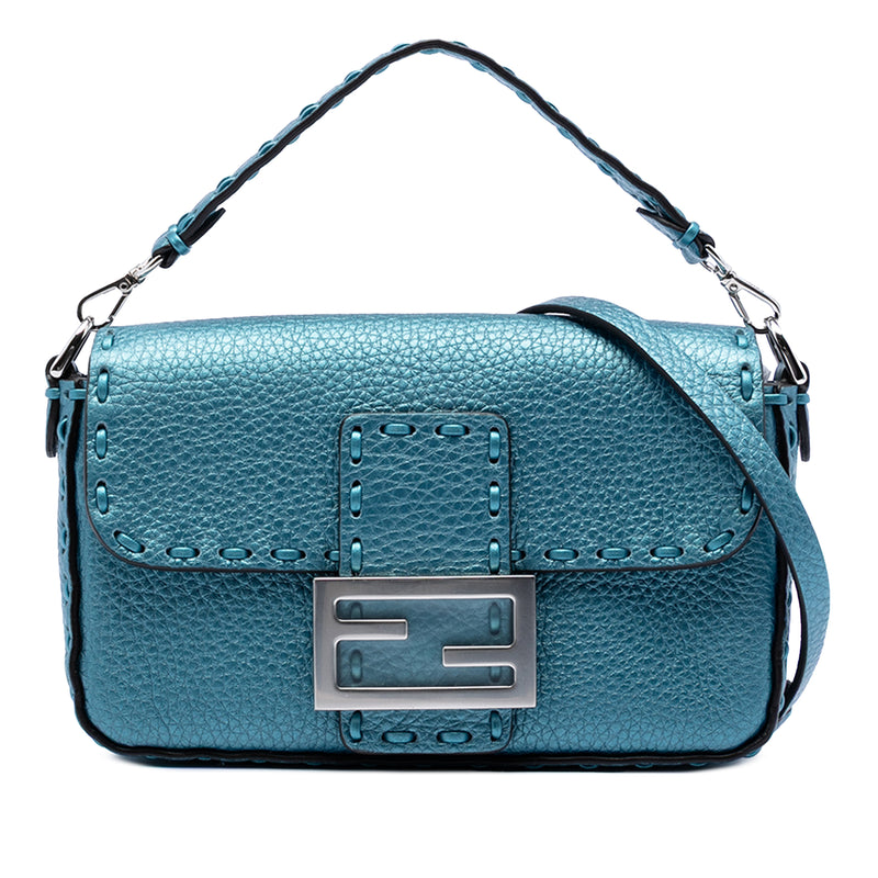 Mini Metallic Leather Selleria Baguette Satchel
