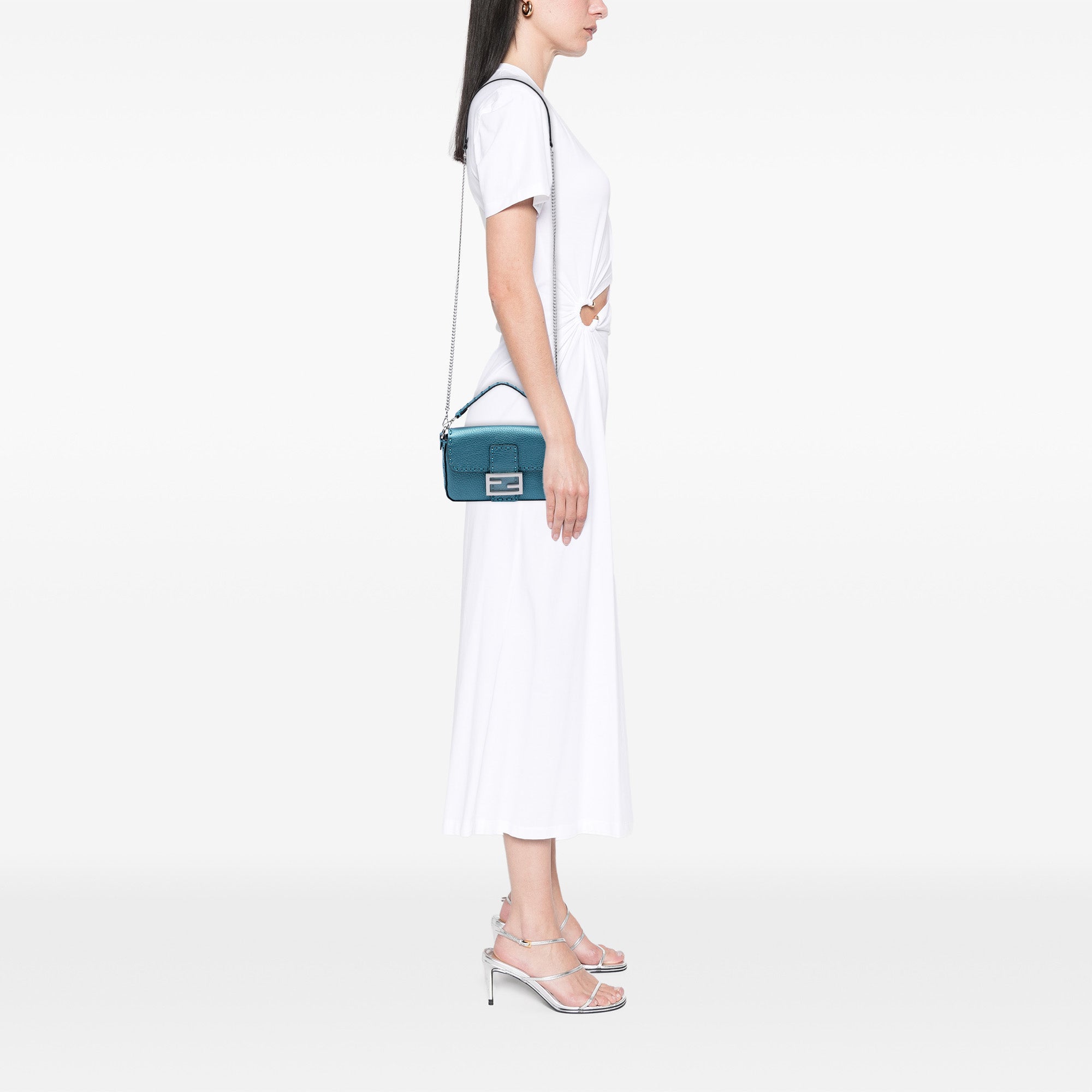 Mini Metallic Leather Selleria Baguette Satchel - Image 5
