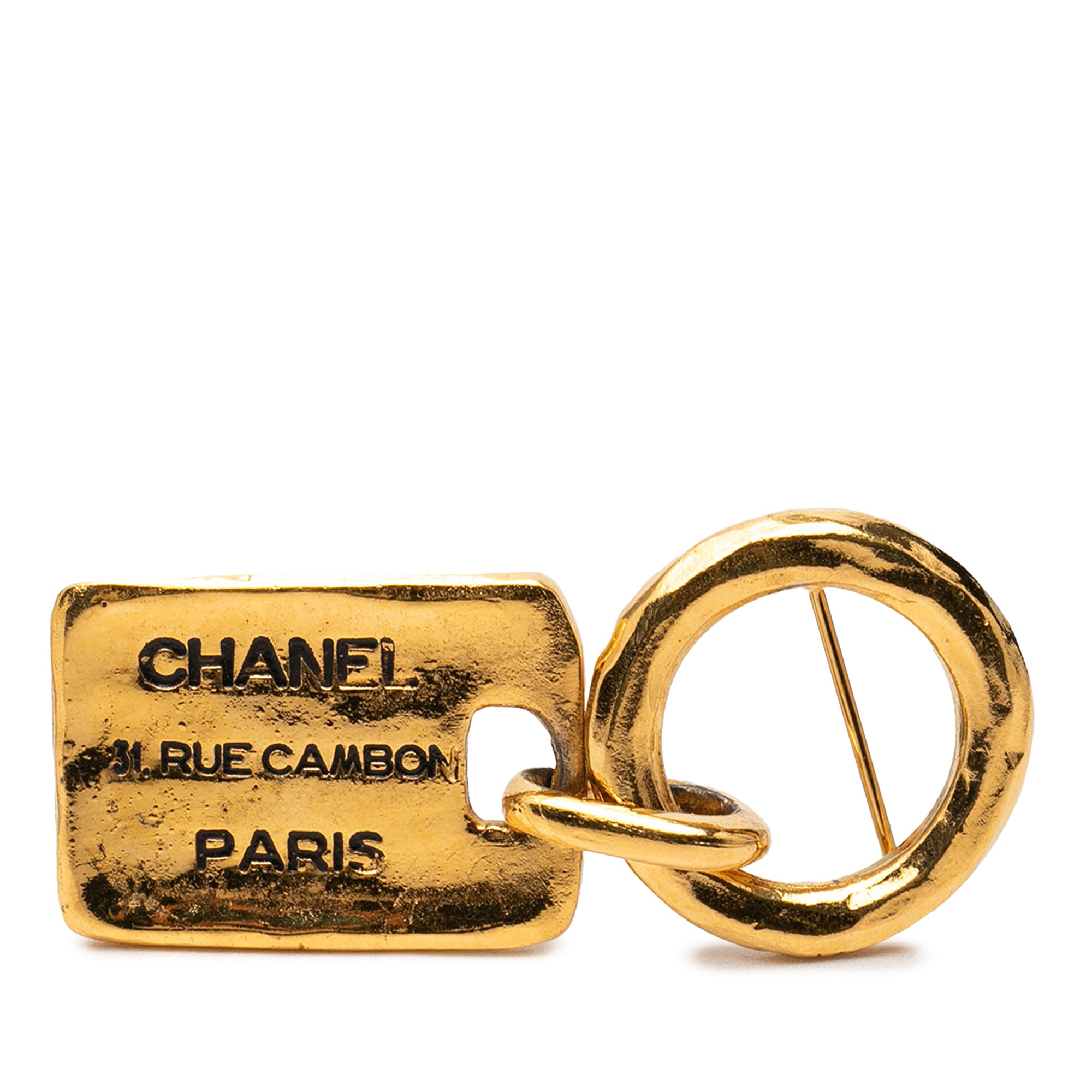 Gold Plated Rue Cambon Tag Brooch - Image 1