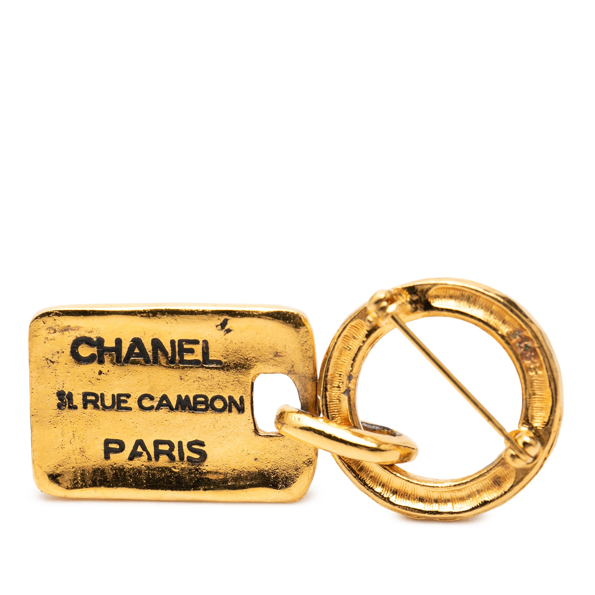 Gold Plated Rue Cambon Tag Brooch - Image 3