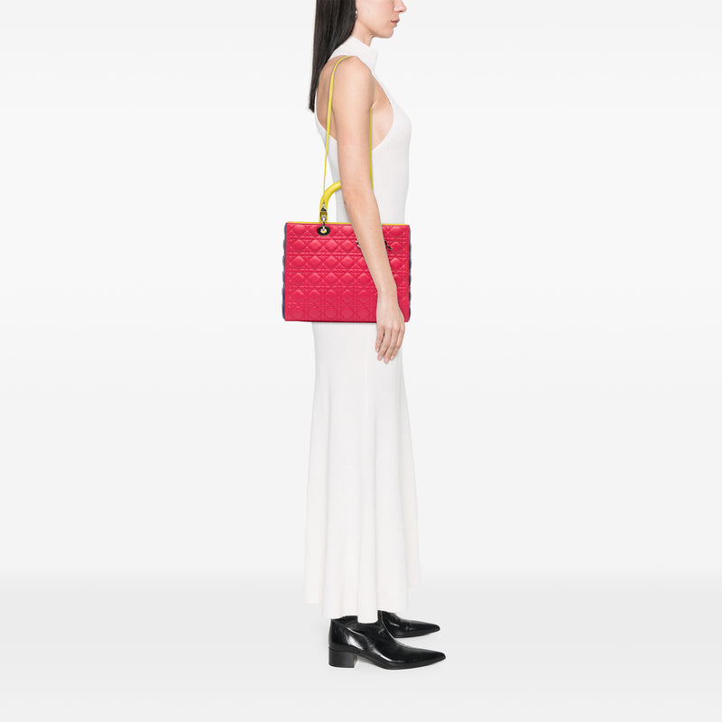 Large Tricolor Lambskin Cannage Lady Dior - Image 11